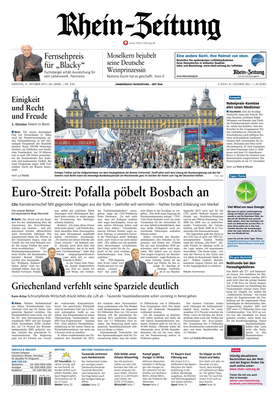 Rhein-Zeitung Kreis Cochem-Zell vom Dienstag, 04.10.2011