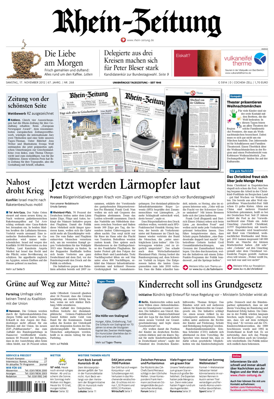 Rhein-Zeitung Kreis Cochem-Zell vom Samstag, 17.11.2012