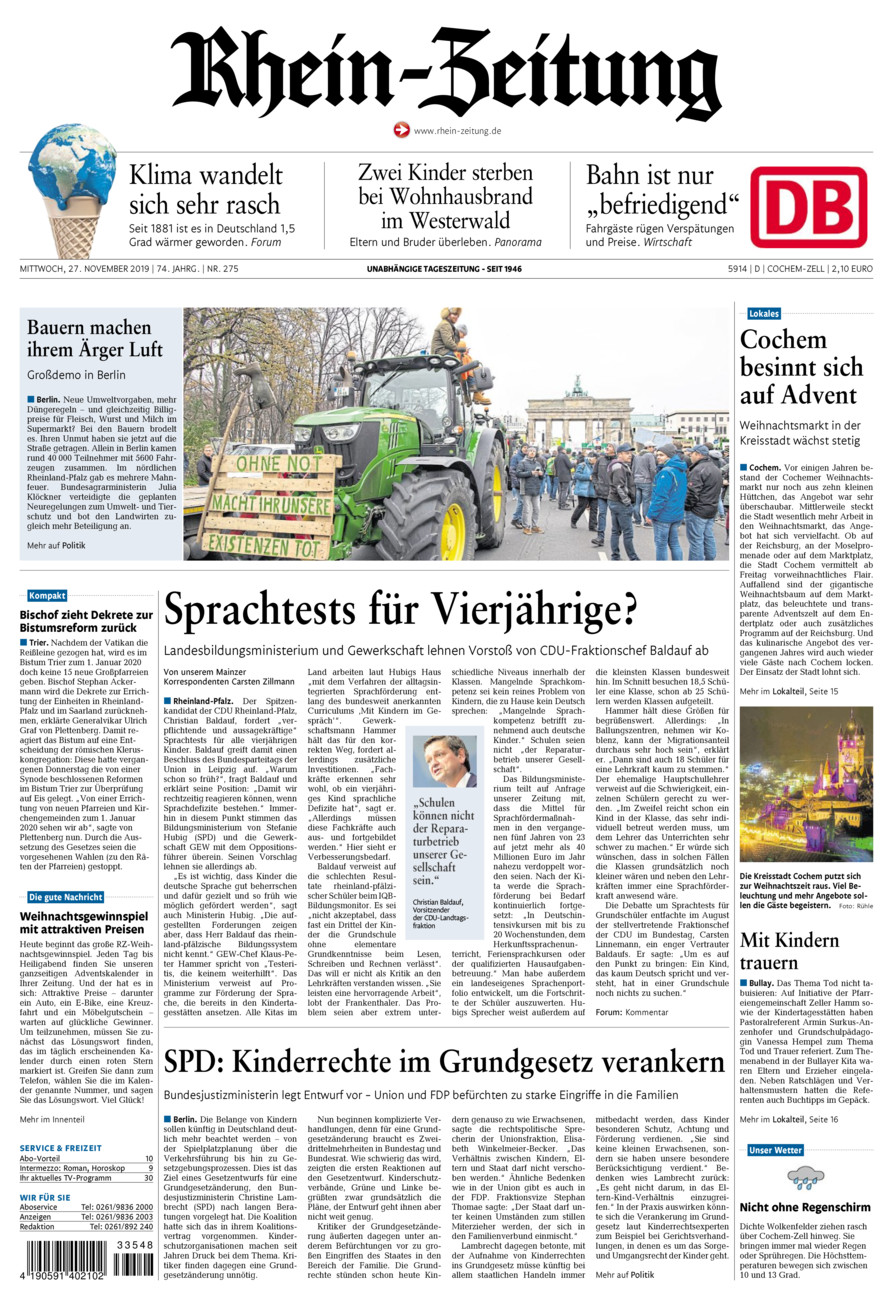 Rhein-Zeitung Kreis Cochem-Zell vom Mittwoch, 27.11.2019