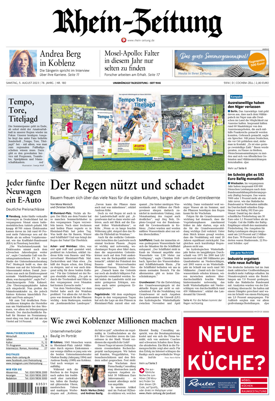 Rhein-Zeitung Kreis Cochem-Zell vom Samstag, 05.08.2023