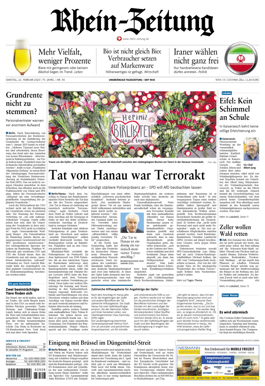 Rhein-Zeitung Kreis Cochem-Zell vom Samstag, 22.02.2020