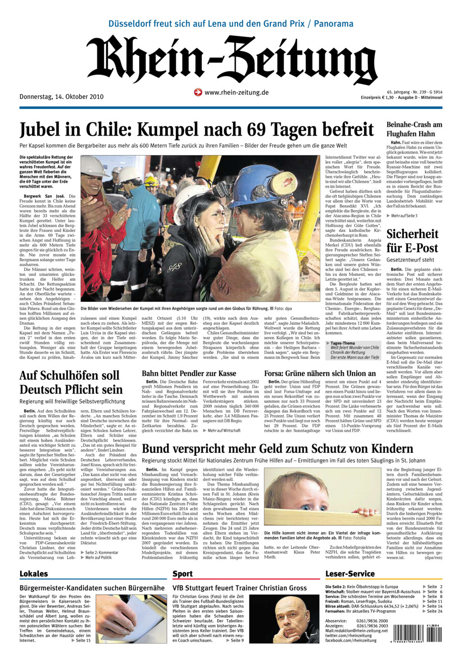 Rhein-Zeitung Kreis Cochem-Zell vom Donnerstag, 14.10.2010