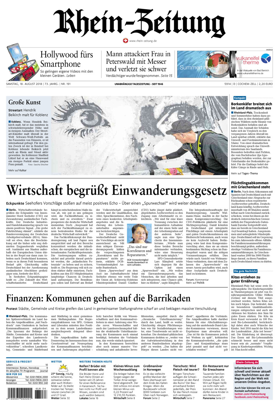 Rhein-Zeitung Kreis Cochem-Zell vom Samstag, 18.08.2018