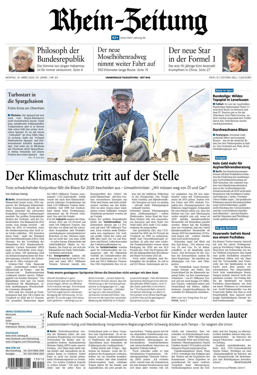 Rhein-Zeitung Kreis Cochem-Zell vom Montag, 16.03.2026