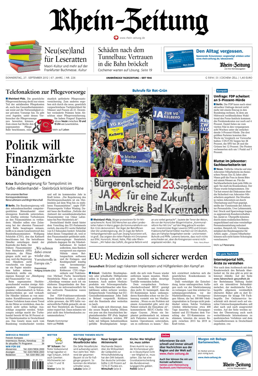 Rhein-Zeitung Kreis Cochem-Zell vom Donnerstag, 27.09.2012