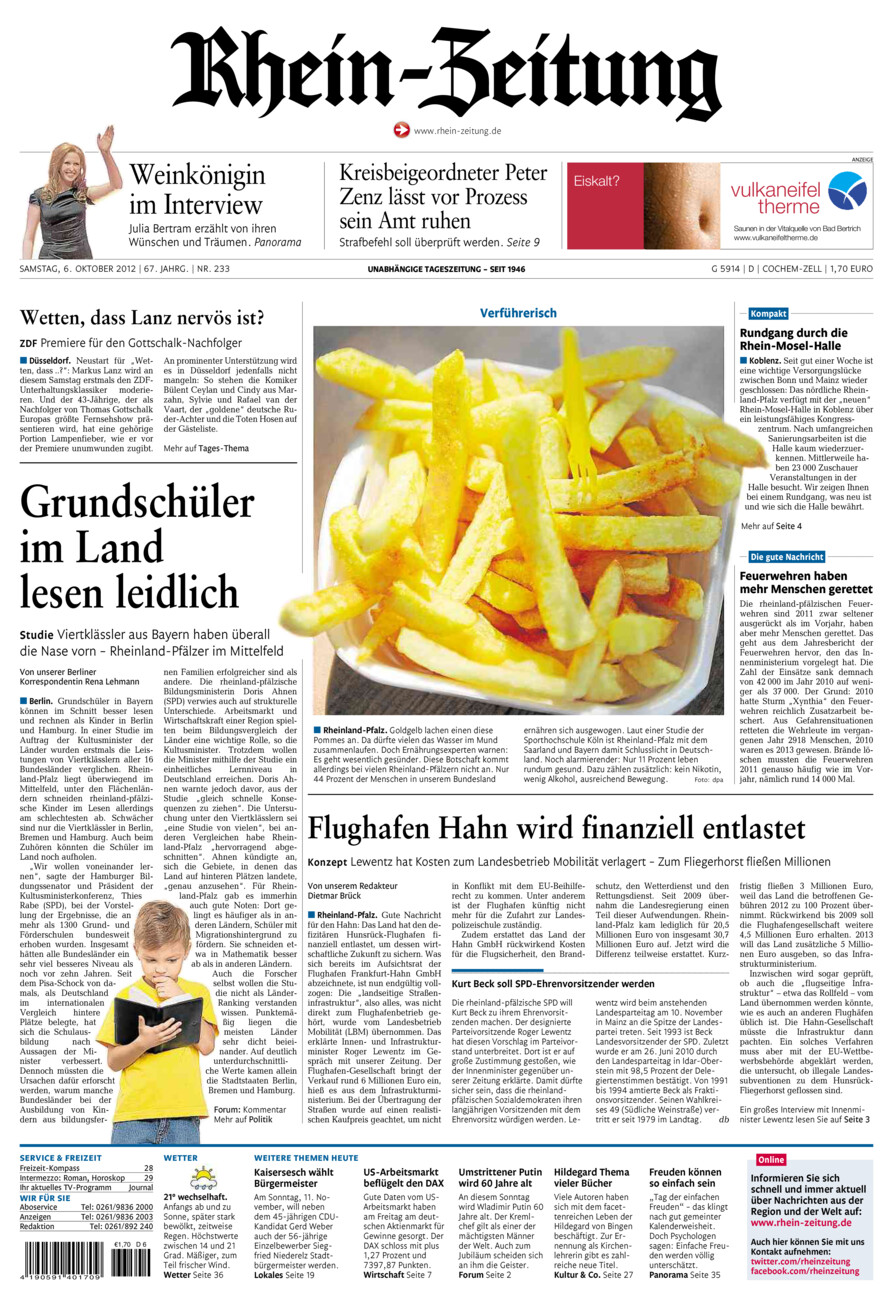 Rhein-Zeitung Kreis Cochem-Zell vom Samstag, 06.10.2012