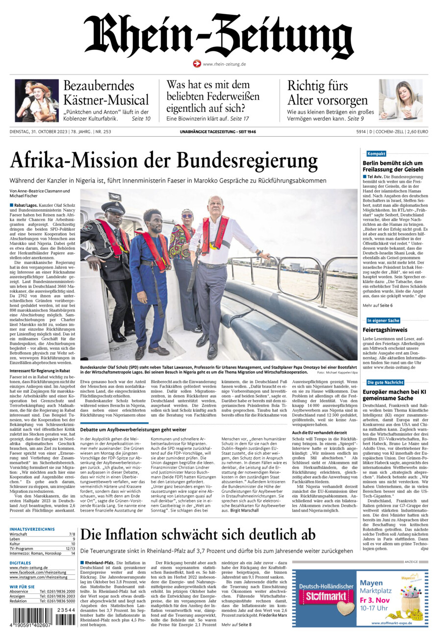 Rhein-Zeitung Kreis Cochem-Zell vom Dienstag, 31.10.2023