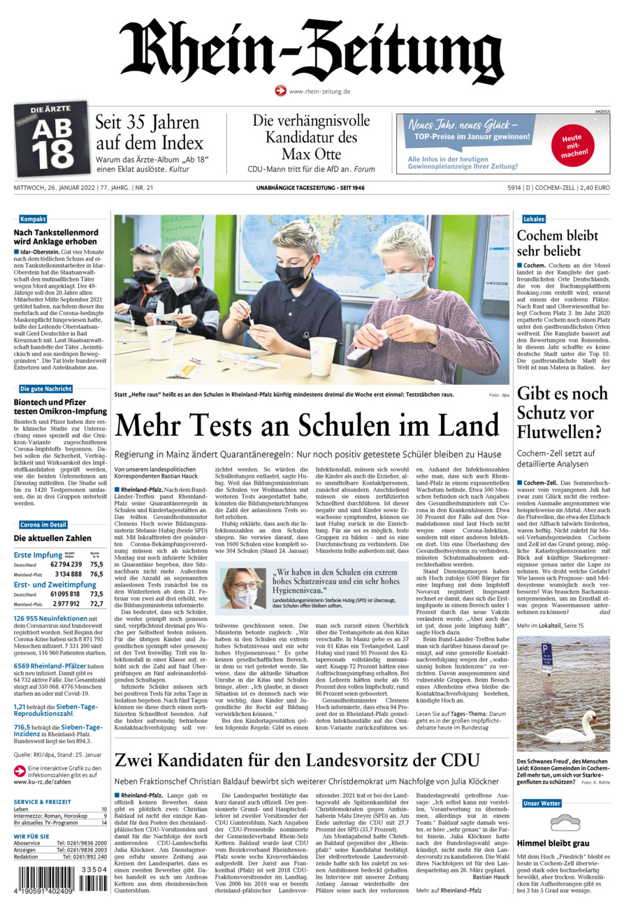 Rhein-Zeitung Kreis Cochem-Zell vom Mittwoch, 26.01.2022