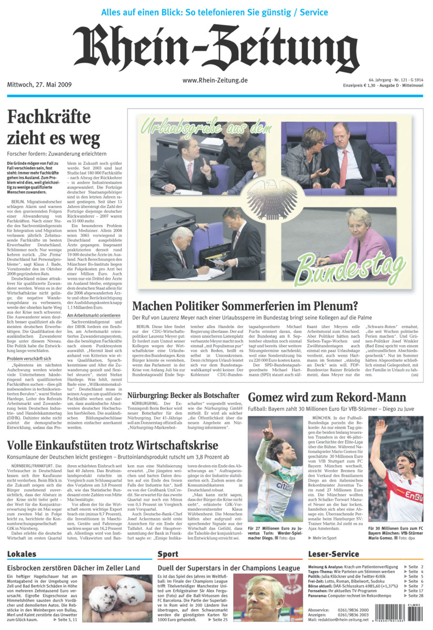 Rhein-Zeitung Kreis Cochem-Zell vom Mittwoch, 27.05.2009
