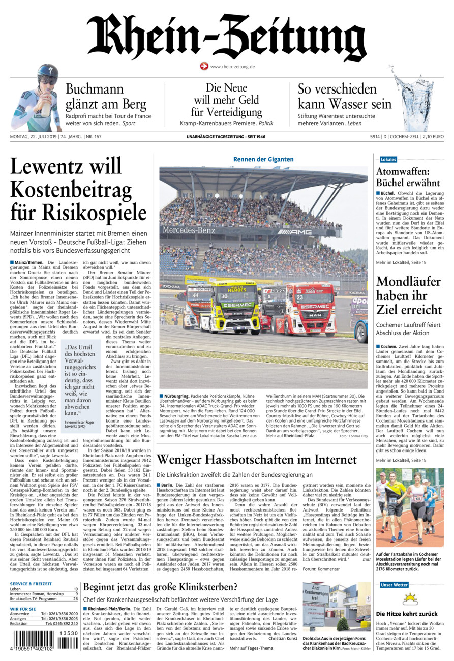 Rhein-Zeitung Kreis Cochem-Zell vom Montag, 22.07.2019