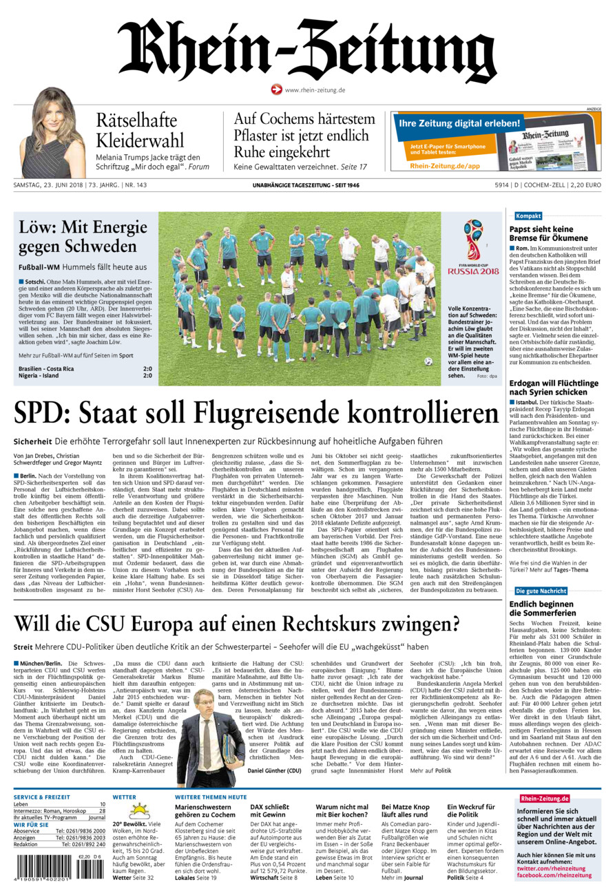 Rhein-Zeitung Kreis Cochem-Zell vom Samstag, 23.06.2018
