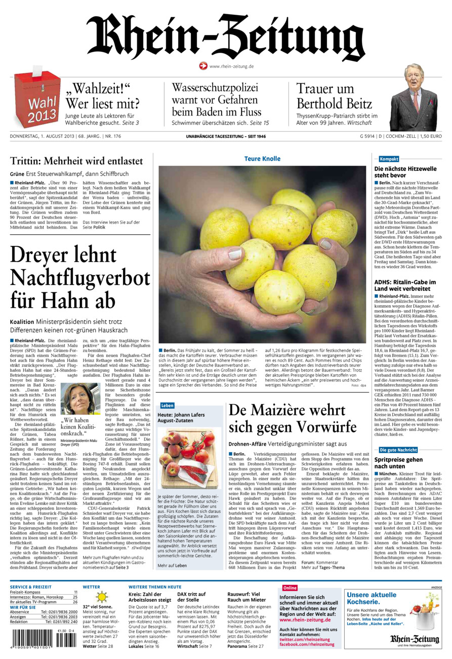 Rhein-Zeitung Kreis Cochem-Zell vom Donnerstag, 01.08.2013