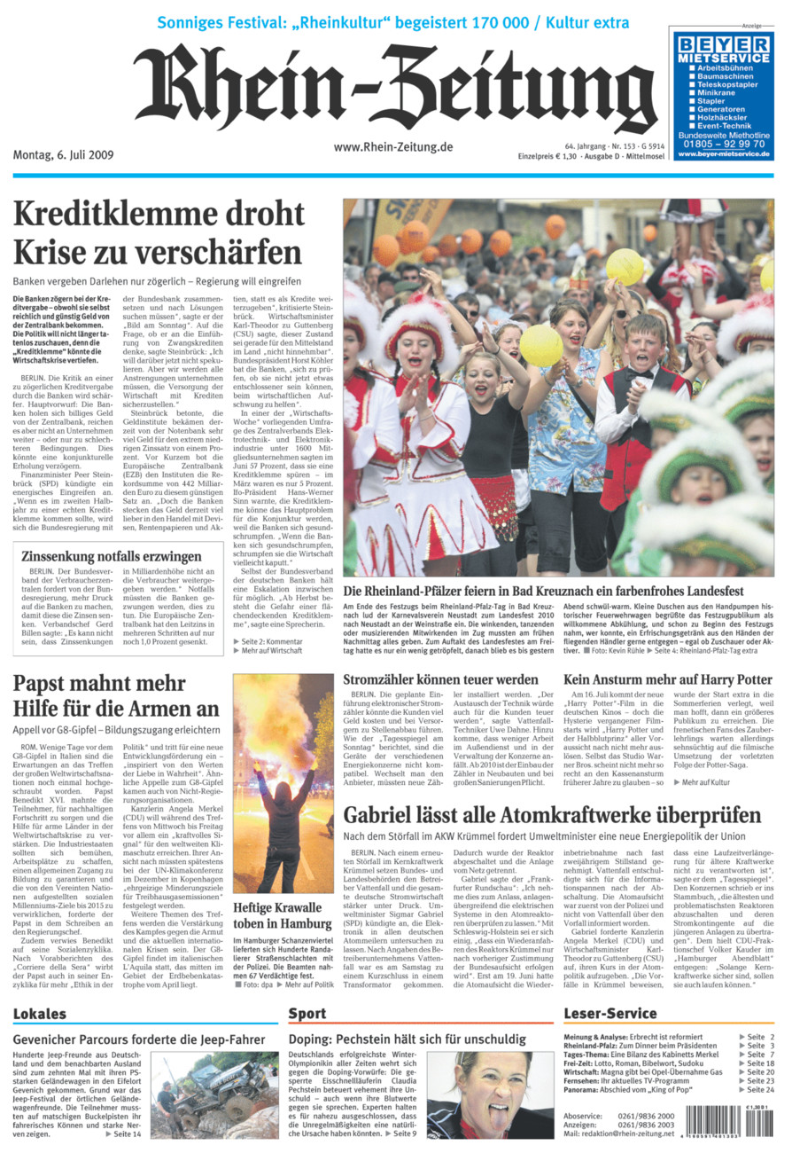 Rhein-Zeitung Kreis Cochem-Zell vom Montag, 06.07.2009