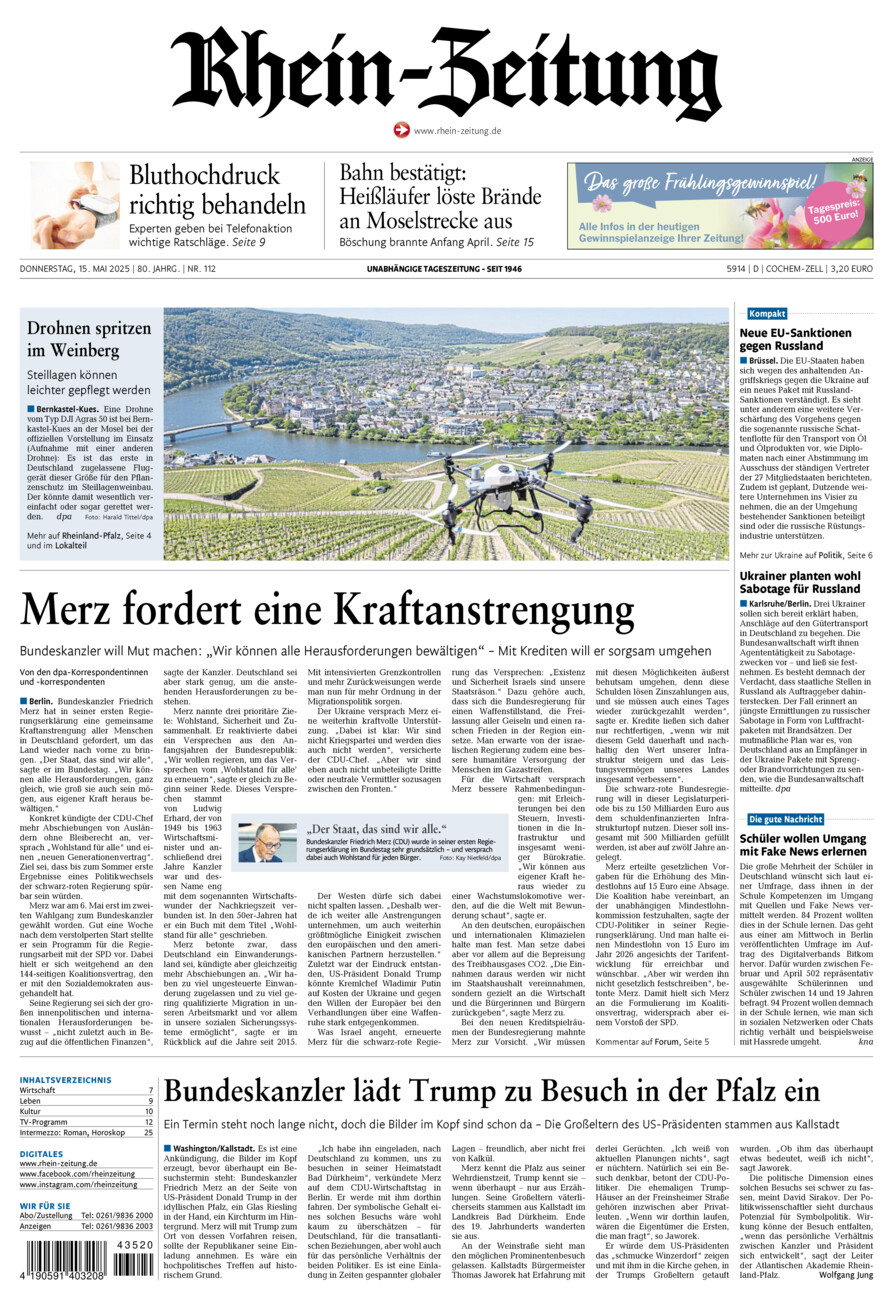 Rhein-Zeitung Kreis Cochem-Zell vom Donnerstag, 15.05.2025