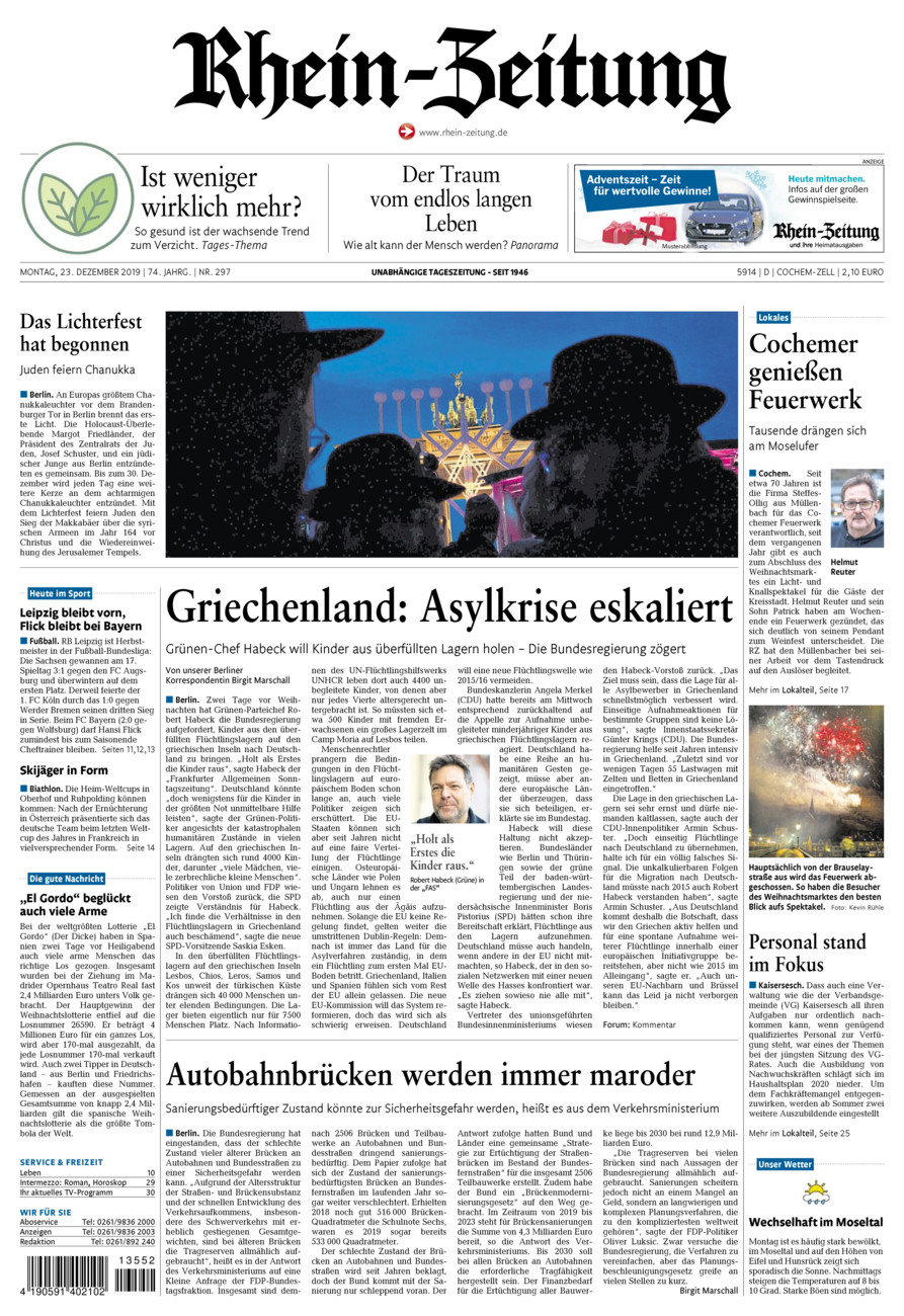 Rhein-Zeitung Kreis Cochem-Zell vom Montag, 23.12.2019