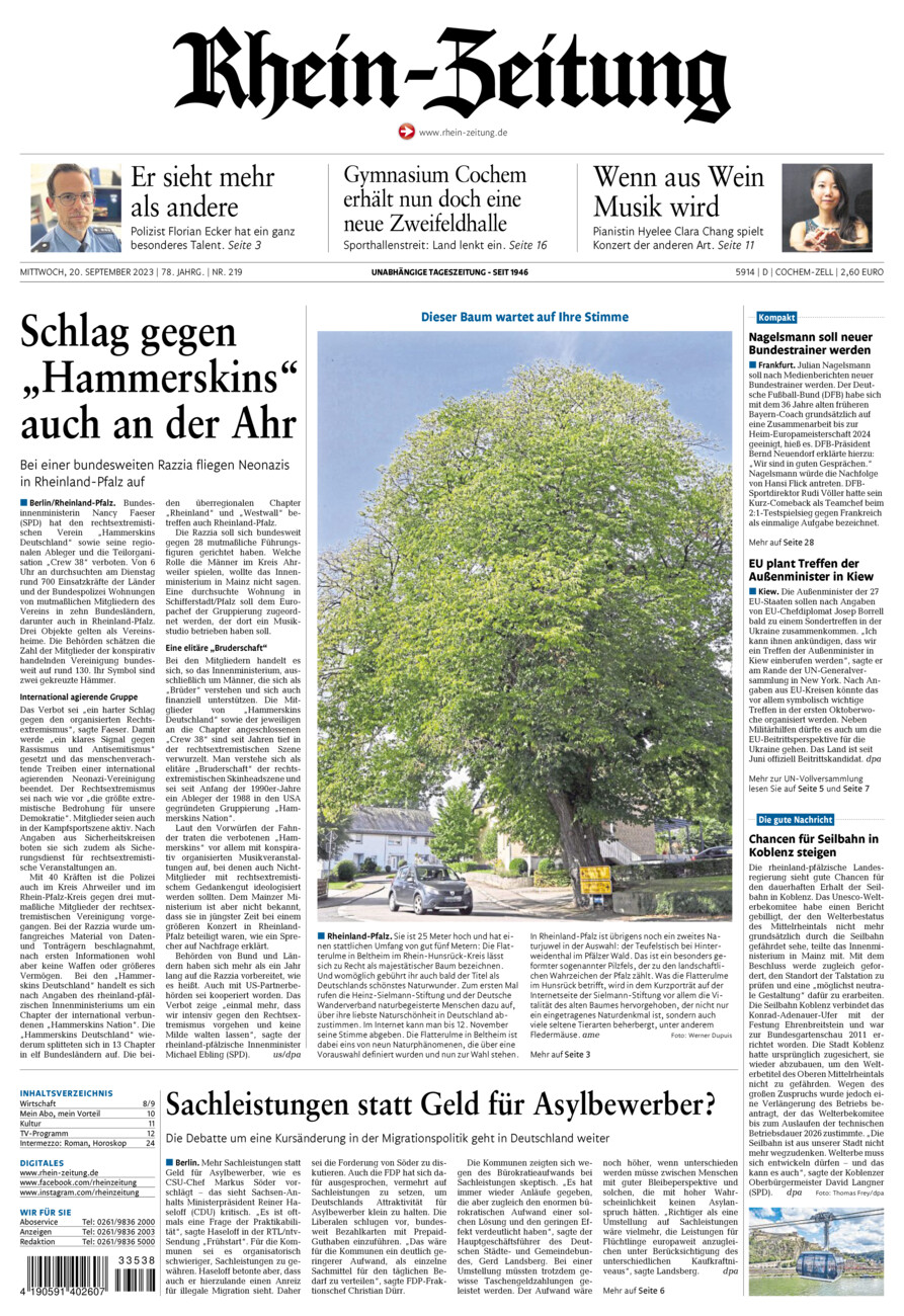 Rhein-Zeitung Kreis Cochem-Zell vom Mittwoch, 20.09.2023