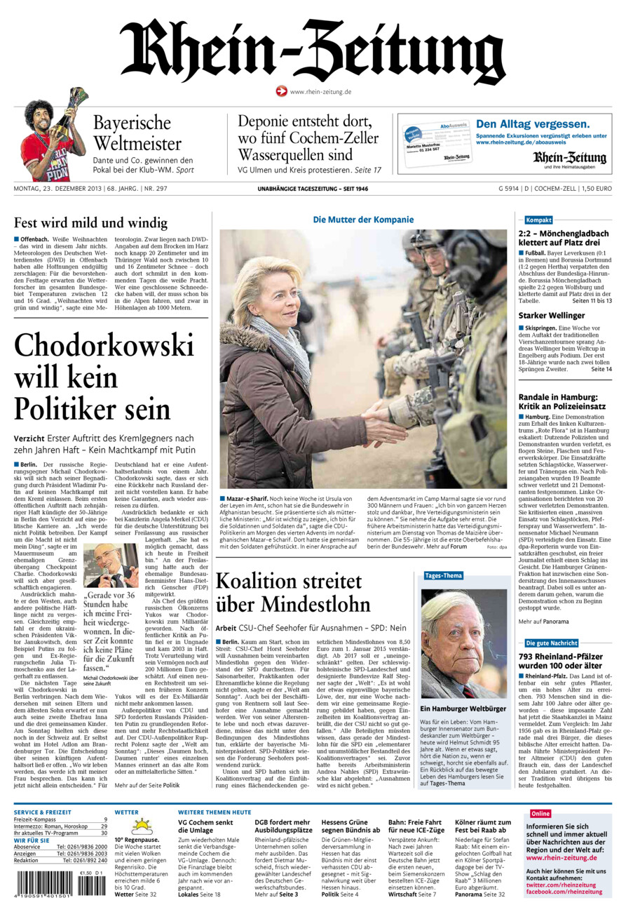 Rhein-Zeitung Kreis Cochem-Zell vom Montag, 23.12.2013