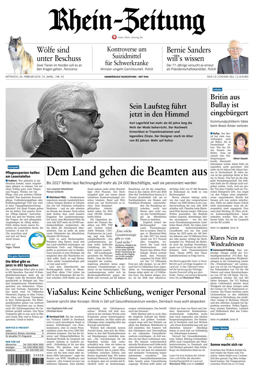 Rhein-Zeitung Kreis Cochem-Zell vom Mittwoch, 20.02.2019
