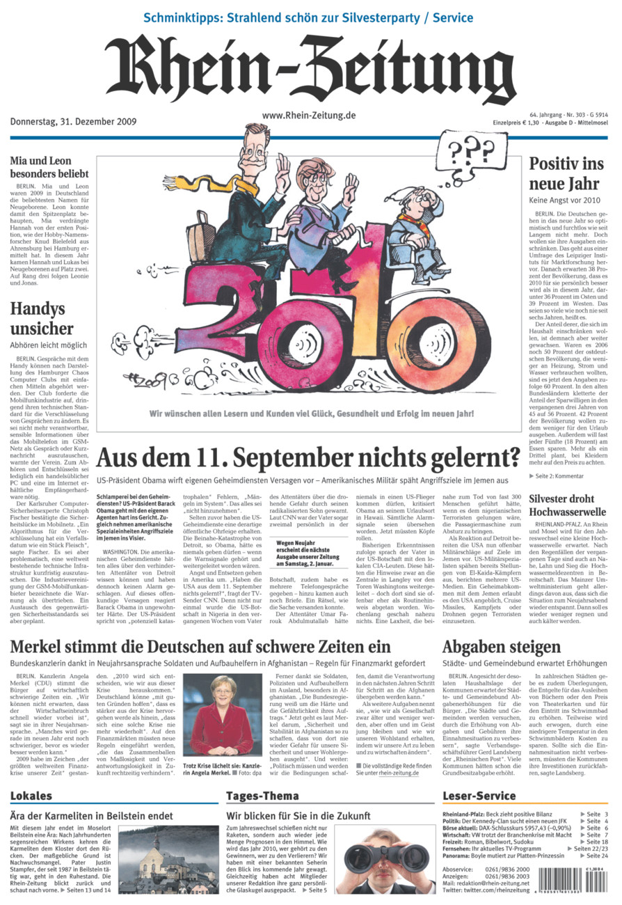 Rhein-Zeitung Kreis Cochem-Zell vom Donnerstag, 31.12.2009