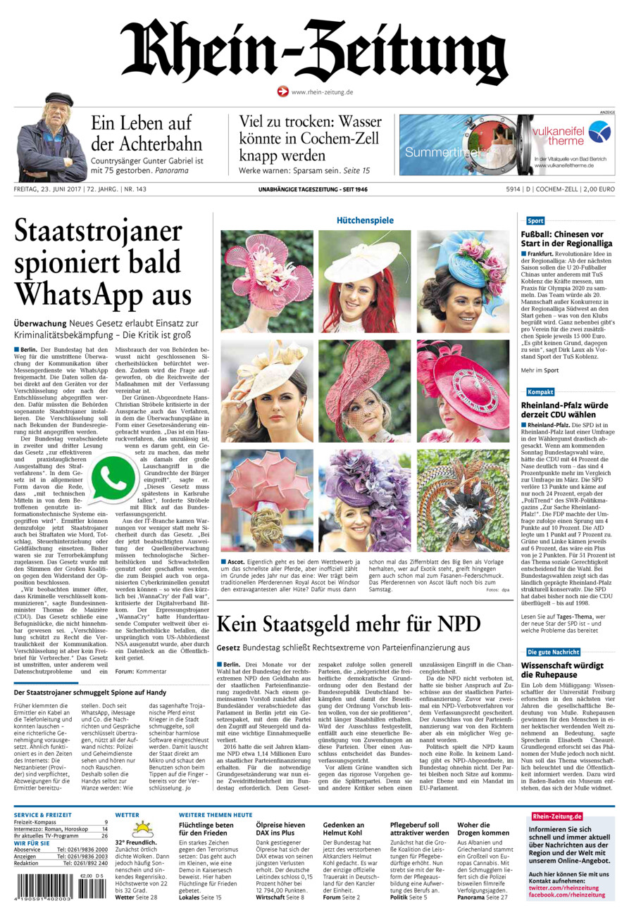 Rhein-Zeitung Kreis Cochem-Zell vom Freitag, 23.06.2017