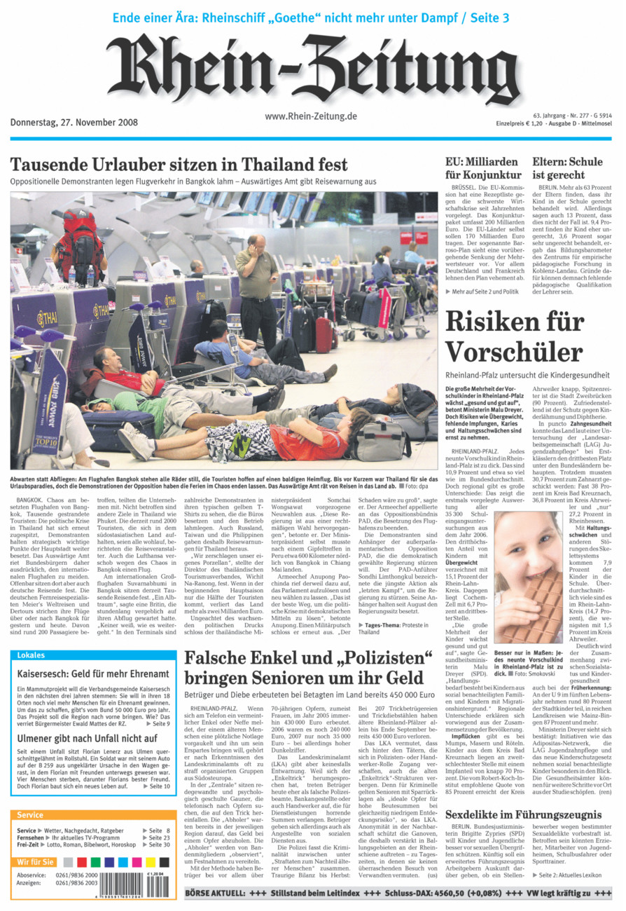 Rhein-Zeitung Kreis Cochem-Zell vom Donnerstag, 27.11.2008