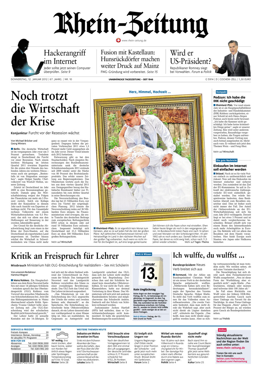 Rhein-Zeitung Kreis Cochem-Zell vom Donnerstag, 12.01.2012