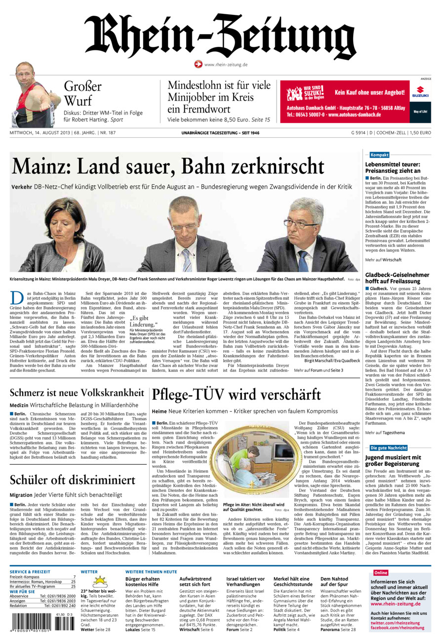 Rhein-Zeitung Kreis Cochem-Zell vom Mittwoch, 14.08.2013