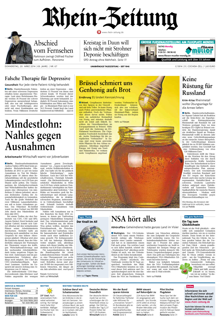 Rhein-Zeitung Kreis Cochem-Zell vom Donnerstag, 20.03.2014