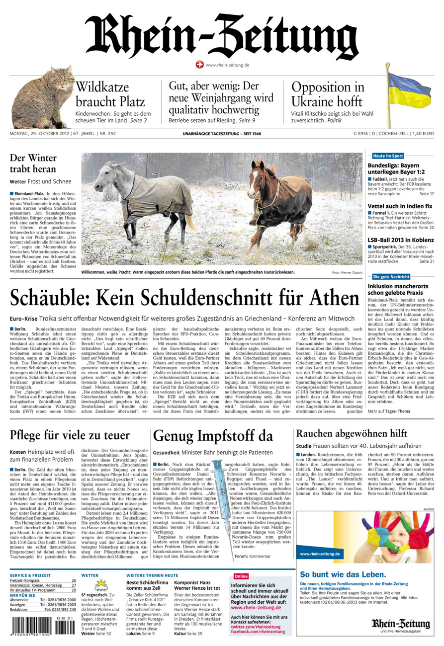 Rhein-Zeitung Kreis Cochem-Zell vom Montag, 29.10.2012