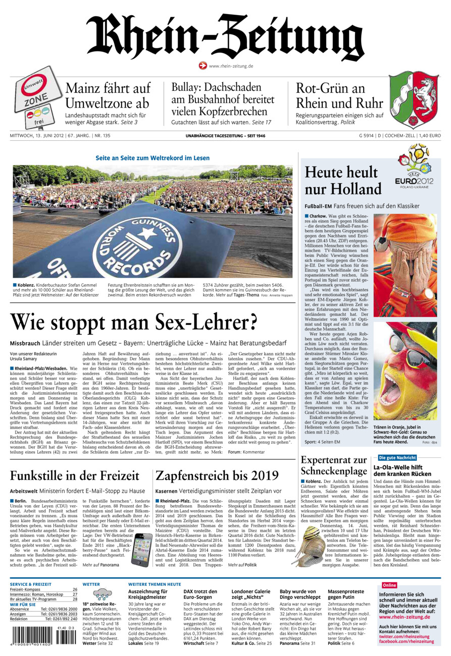Rhein-Zeitung Kreis Cochem-Zell vom Mittwoch, 13.06.2012