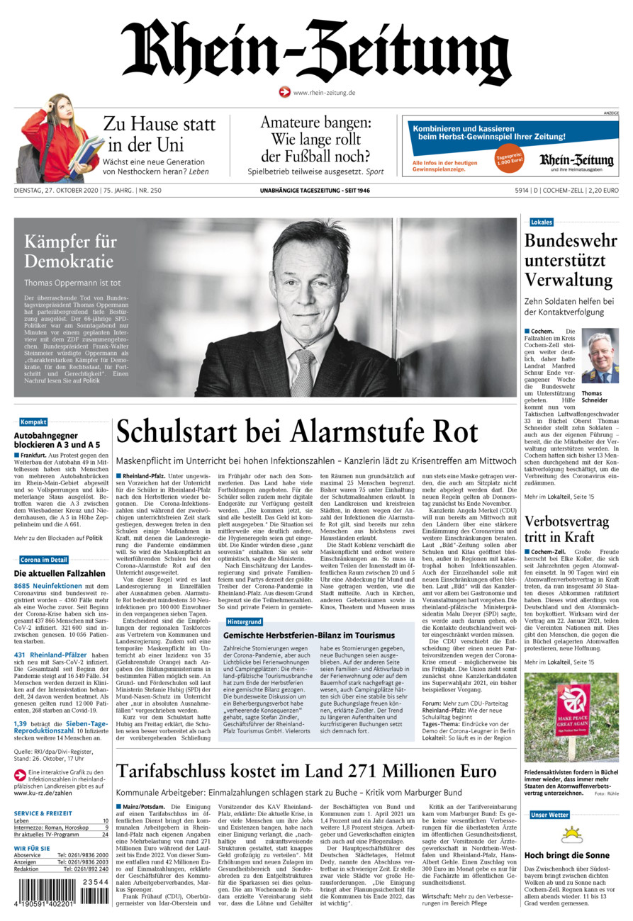 Rhein-Zeitung Kreis Cochem-Zell vom Dienstag, 27.10.2020
