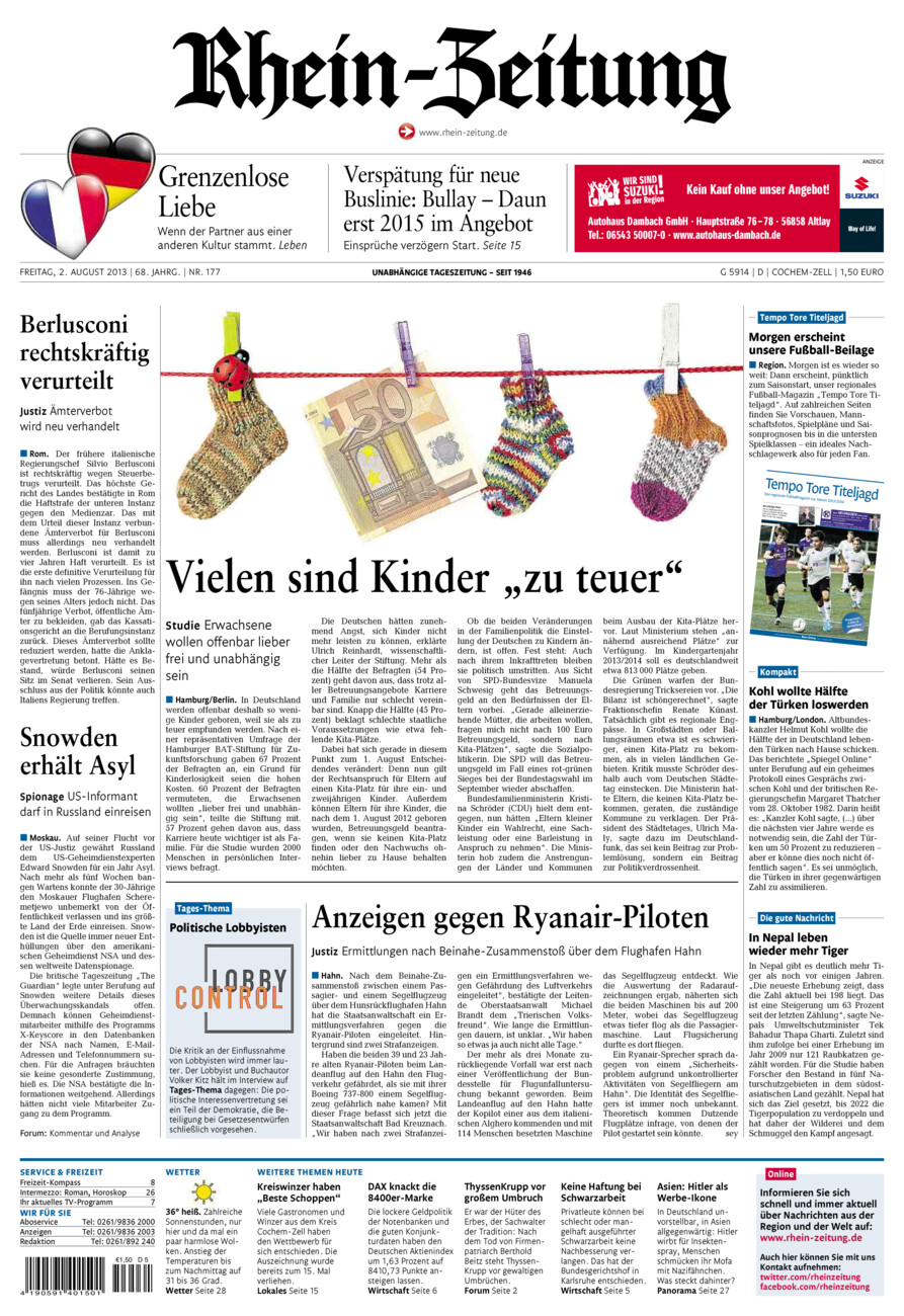Rhein-Zeitung Kreis Cochem-Zell vom Freitag, 02.08.2013