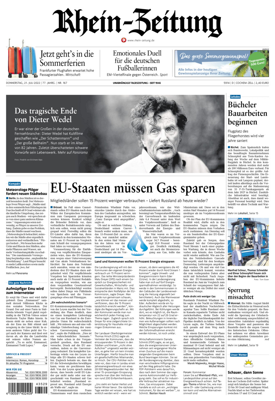 Rhein-Zeitung Kreis Cochem-Zell vom Donnerstag, 21.07.2022