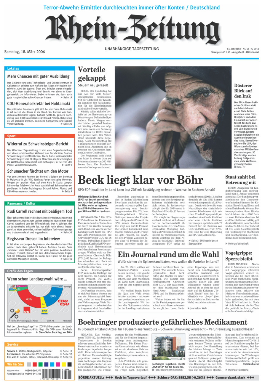 Rhein-Zeitung Kreis Cochem-Zell vom Samstag, 18.03.2006