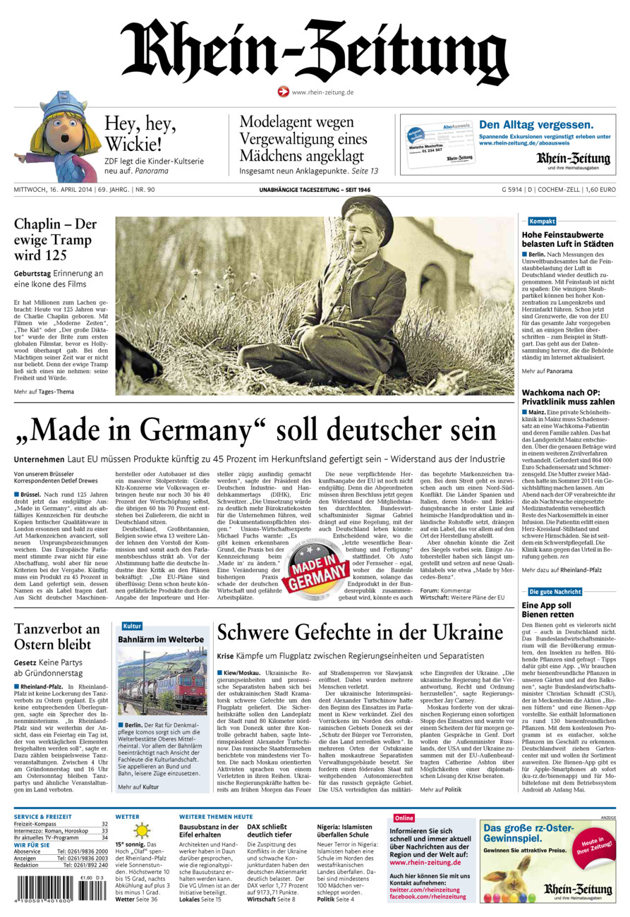 Rhein-Zeitung Kreis Cochem-Zell vom Mittwoch, 16.04.2014