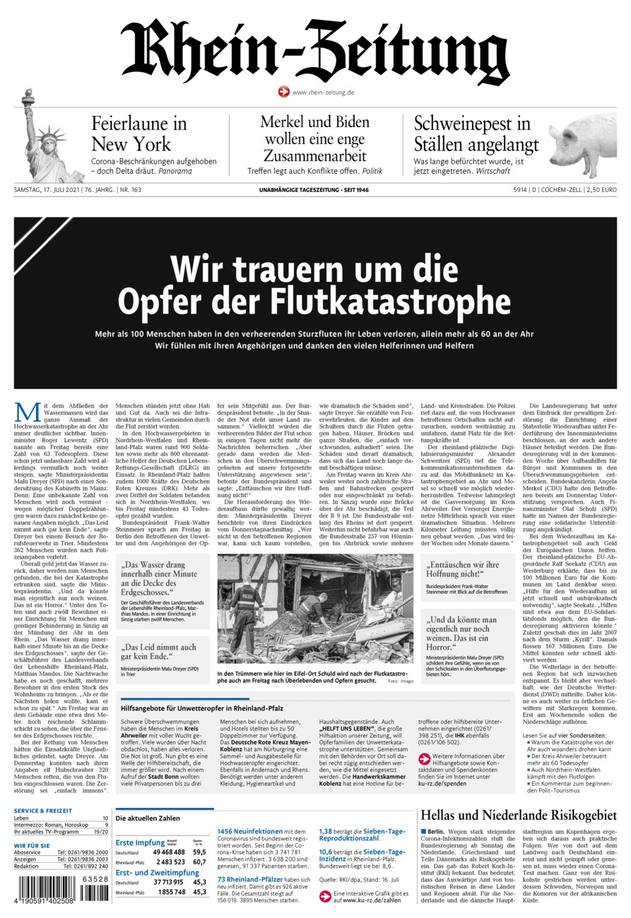 Rhein-Zeitung Kreis Cochem-Zell vom Samstag, 17.07.2021