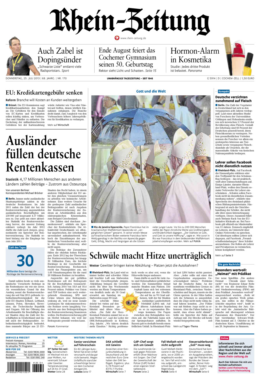 Rhein-Zeitung Kreis Cochem-Zell vom Donnerstag, 25.07.2013