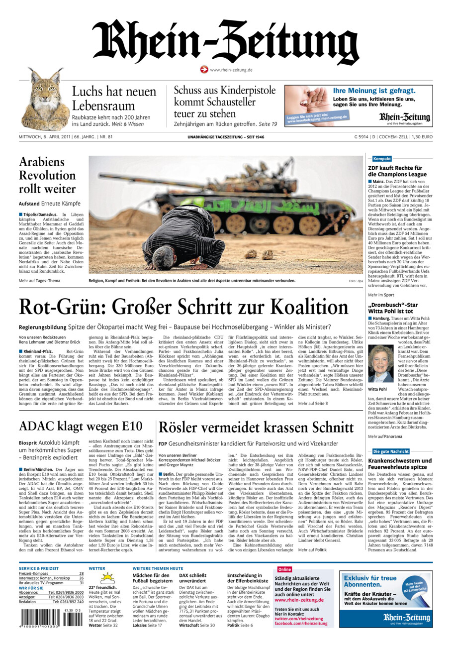 Rhein-Zeitung Kreis Cochem-Zell vom Mittwoch, 06.04.2011