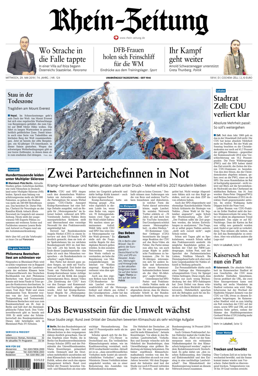 Rhein-Zeitung Kreis Cochem-Zell vom Mittwoch, 29.05.2019