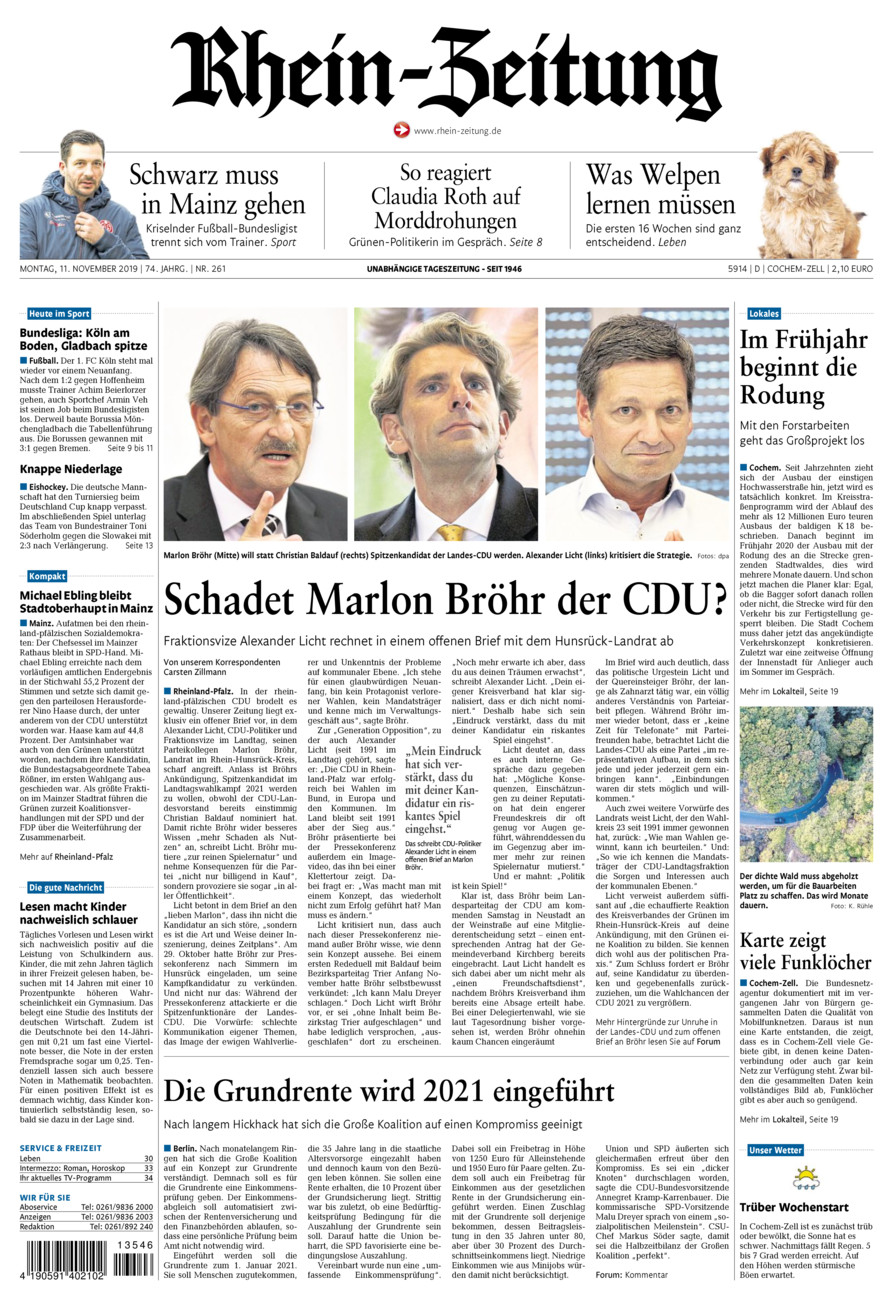Rhein-Zeitung Kreis Cochem-Zell vom Montag, 11.11.2019