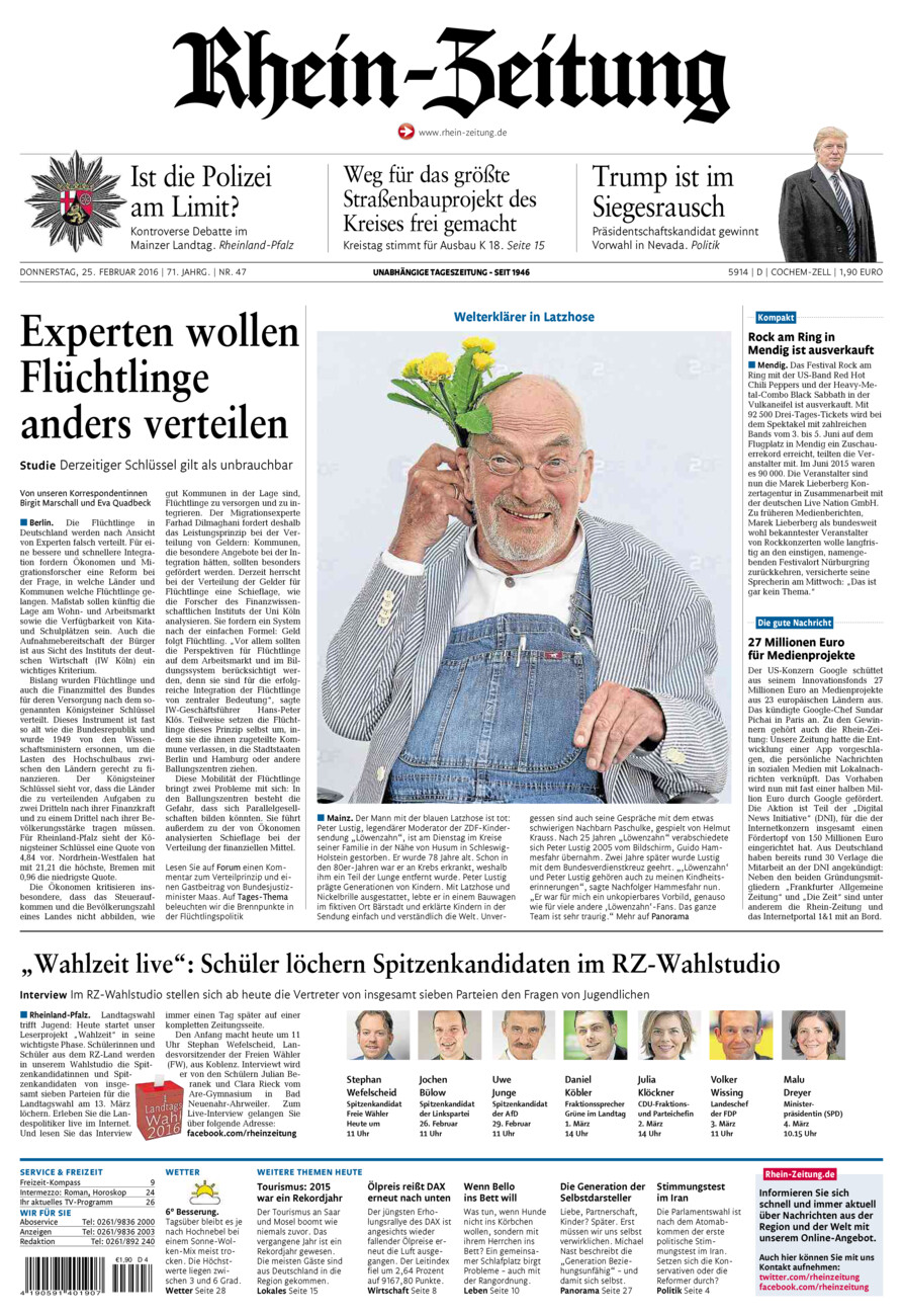 Rhein-Zeitung Kreis Cochem-Zell vom Donnerstag, 25.02.2016