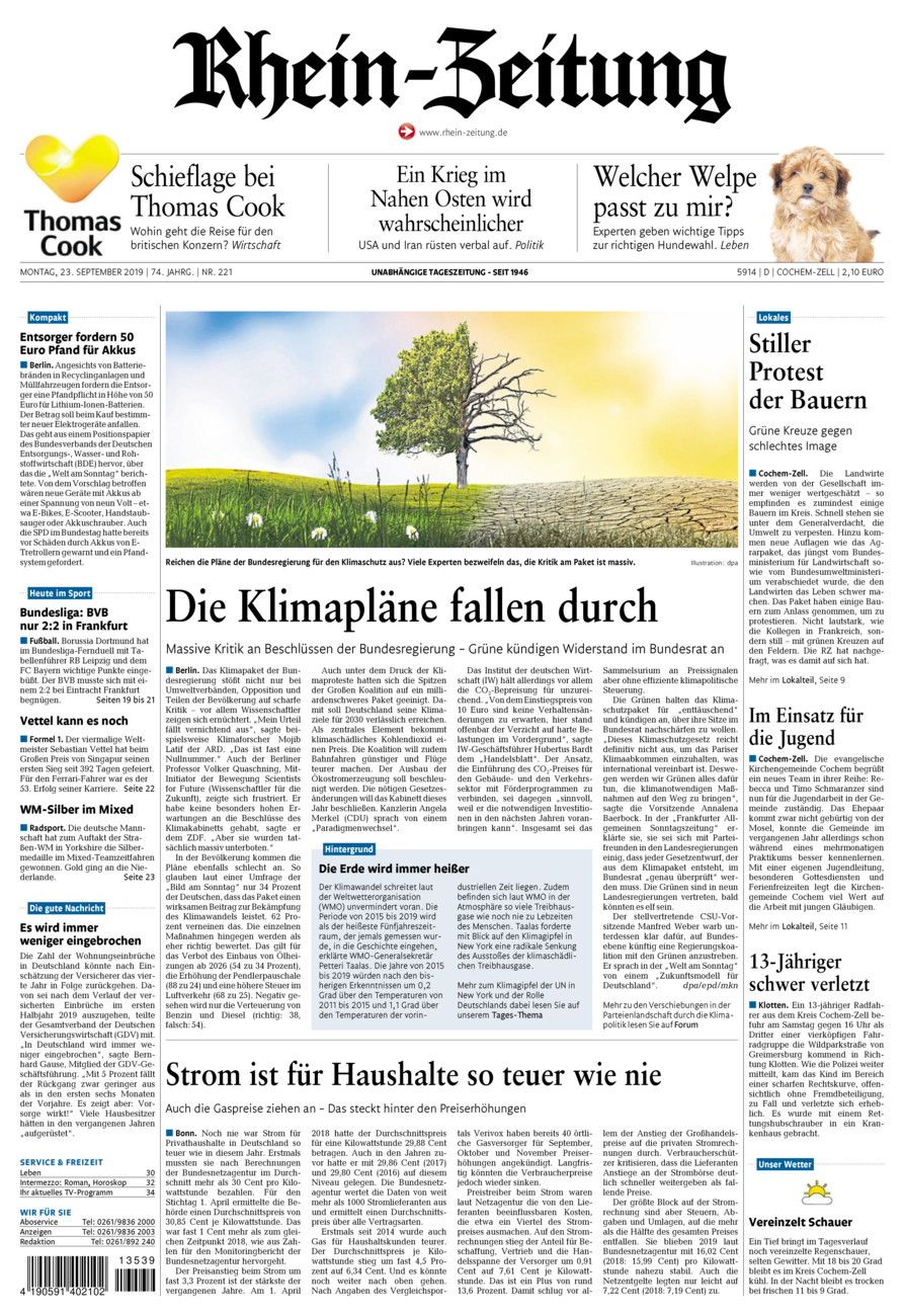 Rhein-Zeitung Kreis Cochem-Zell vom Montag, 23.09.2019
