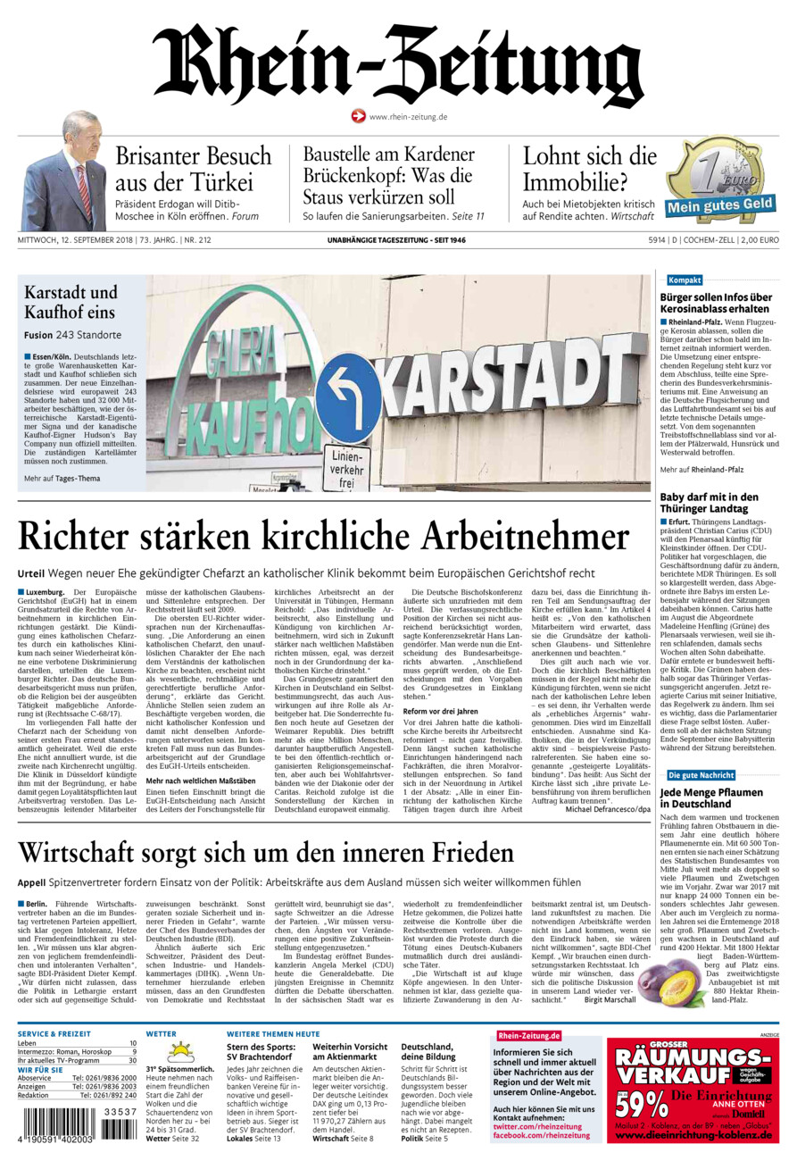 Rhein-Zeitung Kreis Cochem-Zell vom Mittwoch, 12.09.2018