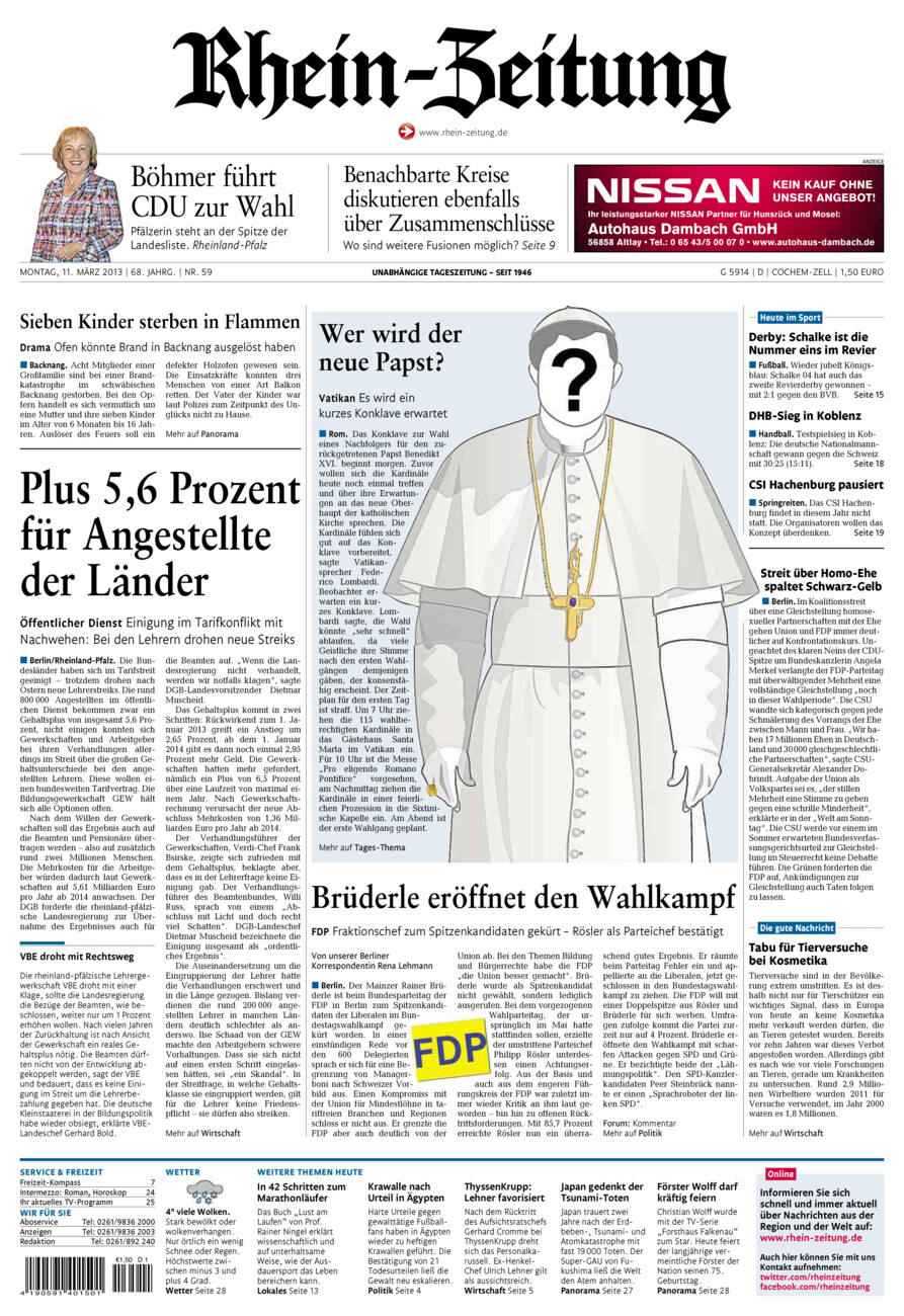 Rhein-Zeitung Kreis Cochem-Zell vom Montag, 11.03.2013