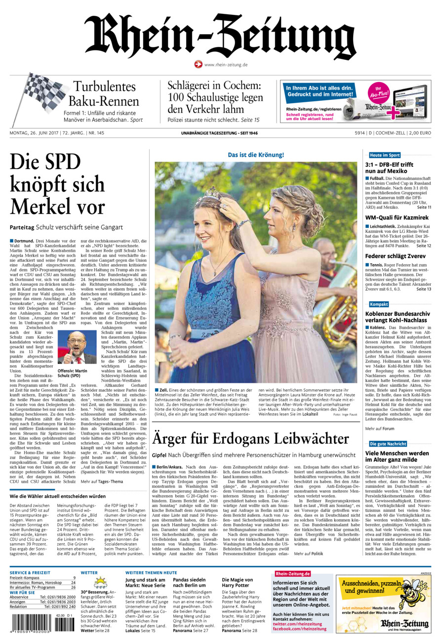 Rhein-Zeitung Kreis Cochem-Zell vom Montag, 26.06.2017