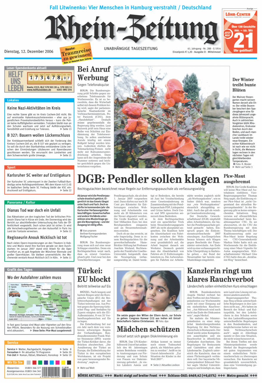Rhein-Zeitung Kreis Cochem-Zell vom Dienstag, 12.12.2006