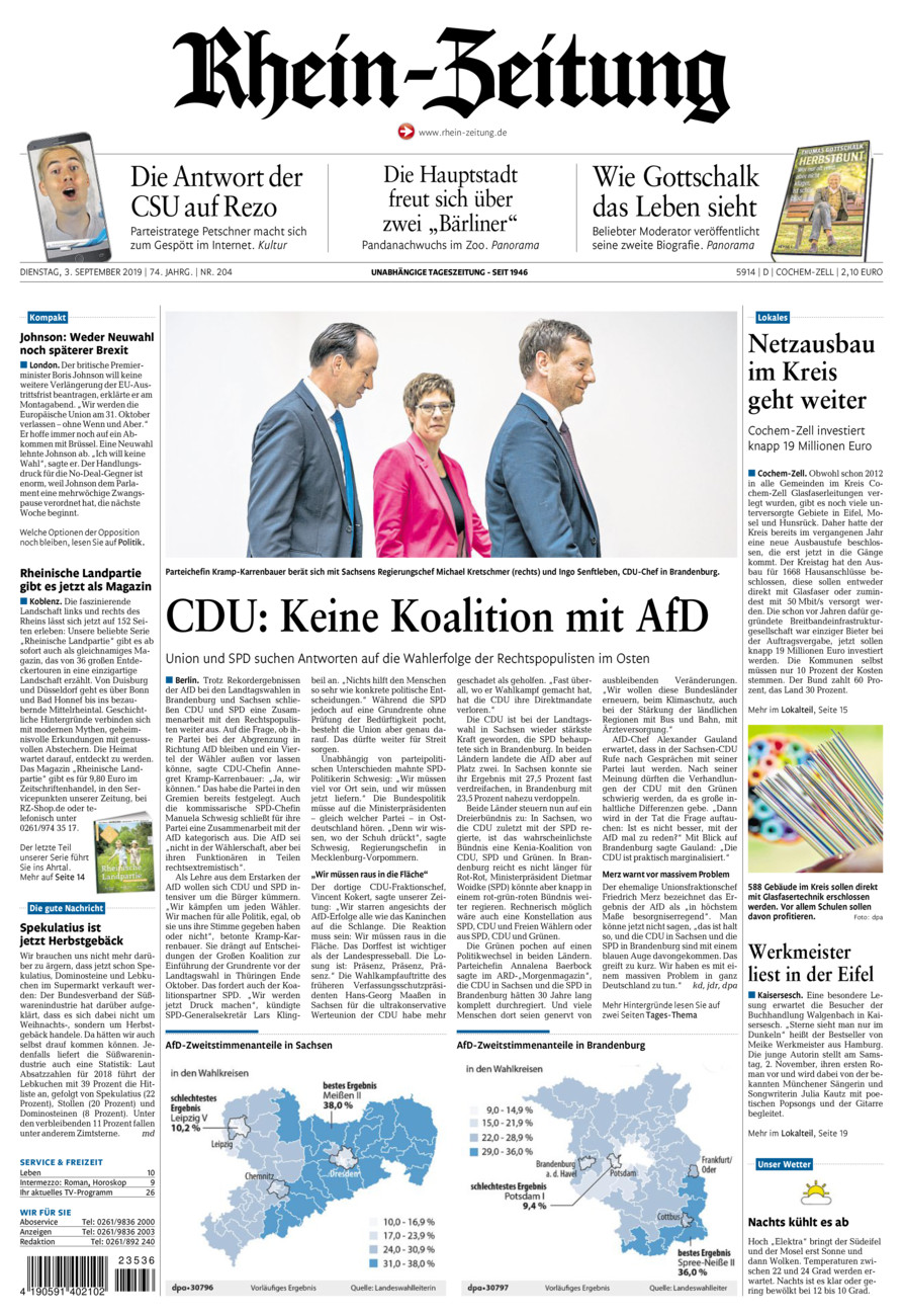 Rhein-Zeitung Kreis Cochem-Zell vom Dienstag, 03.09.2019