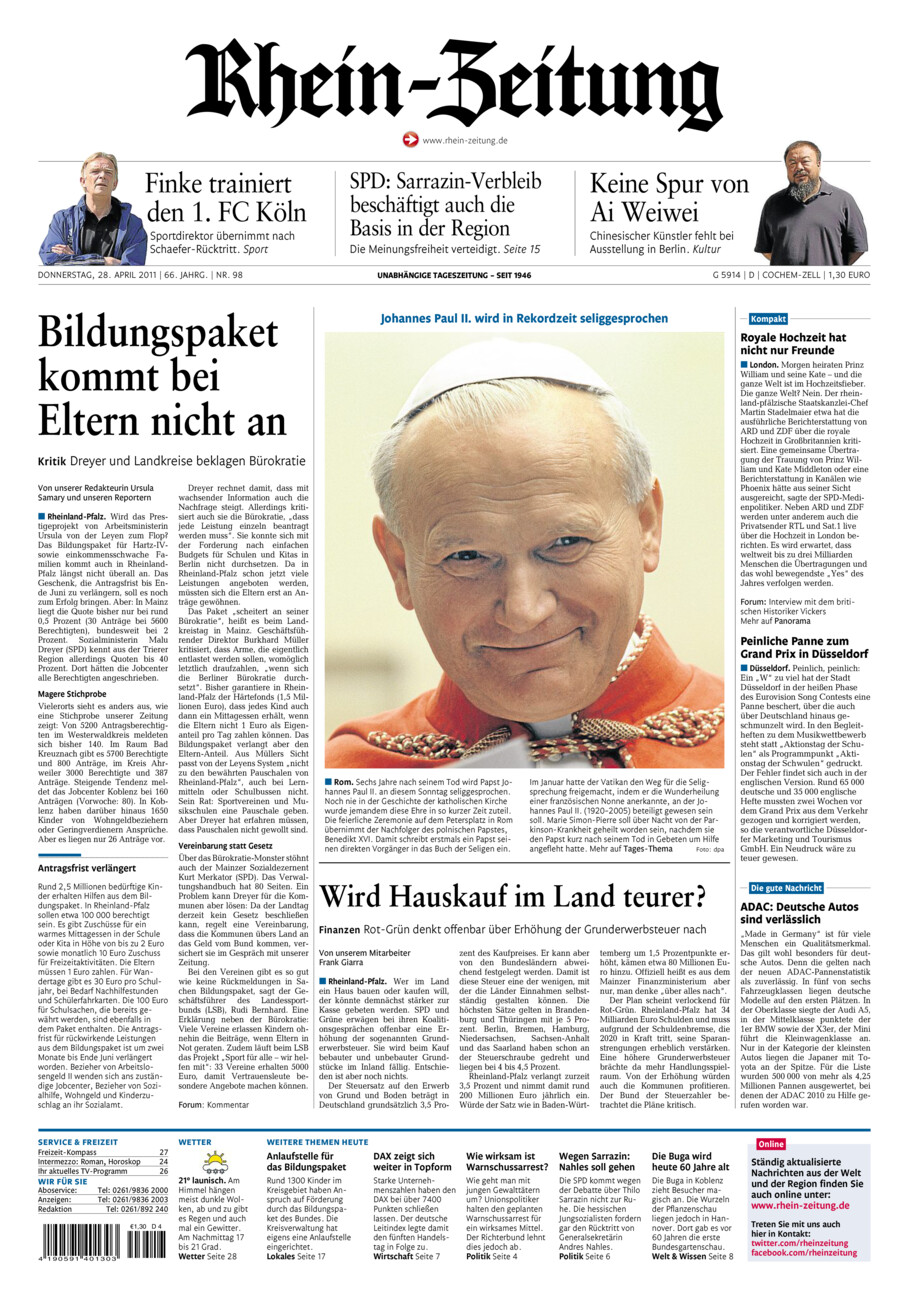 Rhein-Zeitung Kreis Cochem-Zell vom Donnerstag, 28.04.2011