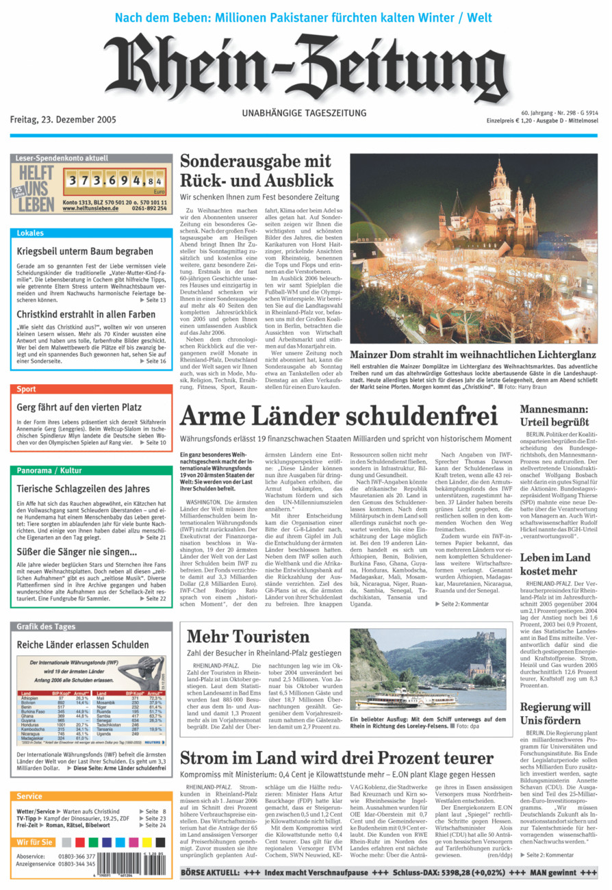 Rhein-Zeitung Kreis Cochem-Zell vom Freitag, 23.12.2005