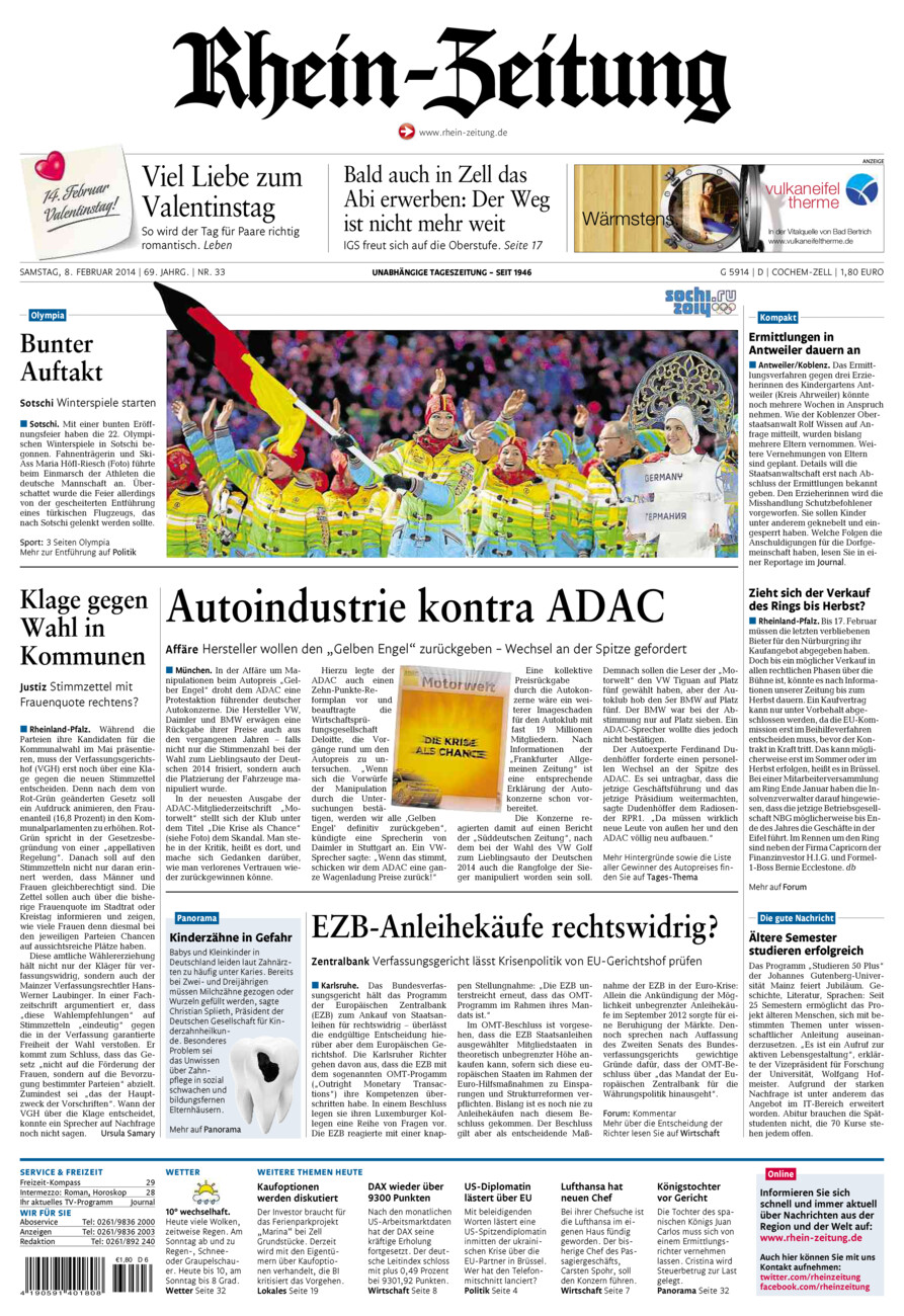 Rhein-Zeitung Kreis Cochem-Zell vom Samstag, 08.02.2014